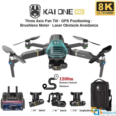 Drona profesionala KAI ONE MAX cu obiectiv pentru evitarea obstacolelor cu laser, cu 2 camera, 4k/8k HD EIS, 5G Wifi, GPS, stabilizator pe 3 axe, brate pliabile, distanta de control: ~1200 m, autonomie zbor ~ 25 de minute 