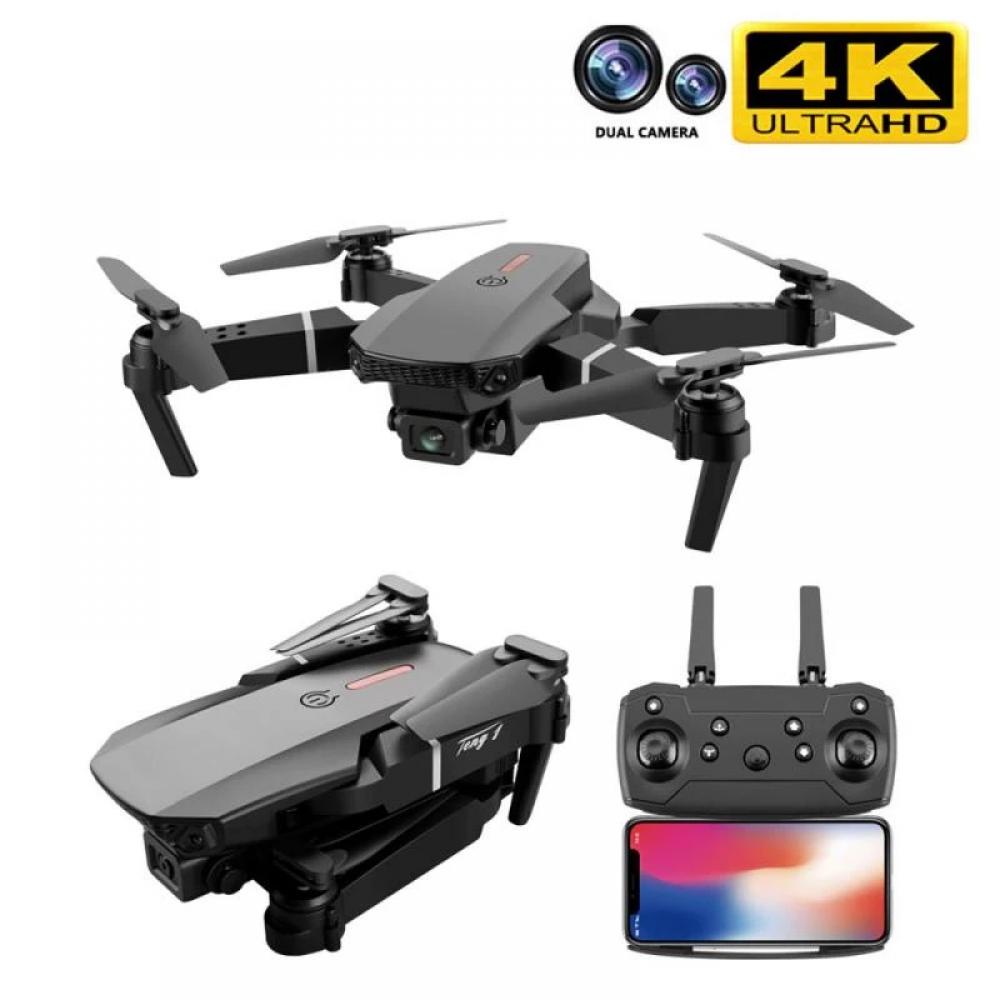 Drona E88 PRO 4K, brate pliabile, 2 camere, wifi, buton de Return To Home, camera 4k HD cu transmisie live pe telefon, baterie 3.7V 1800 mAh, autonomie 15 min