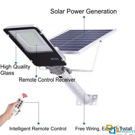 Set Proiector puternic cu 190 LED SMD putere de 150W + panou solar 20W 45x35cm + telecomanda cu functii multiple + baterii incluse, rezistent la apa IP65