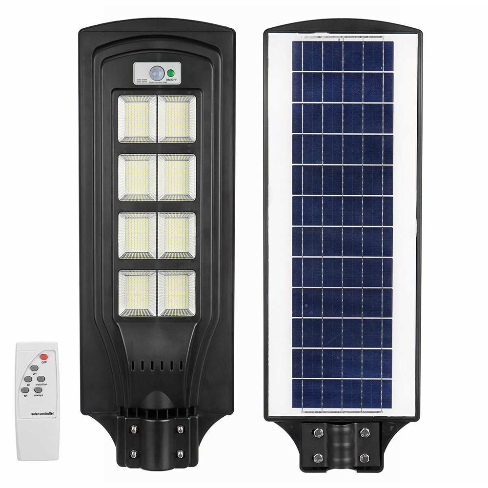 Lampa solara stradala dubla 120W, 432 Led-uri SMD, panou solar, acumulator, senzor de miscare si lumina, telecomanda, brat montare, baterii toate incluse