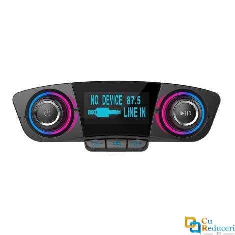 Transmitator multifunctional auto CarFM-BT06, Bluetooth 5.0+EDR, MP3 Player cu dublu USB, MicroSD, microfon incorporat, Suport disc TF/64GB- USB/128GB, ecran 1.3