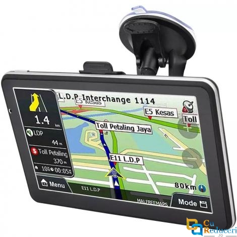 Navigator GPS 710, 7 inch cu touch screen, memorie 8GB, cache 256M, rezolutie  800 x 480 pixeli, capacitate baterie 1800 mAh, harti IGO/Navitel, harta Europei + actualizari pe viata a hartilor