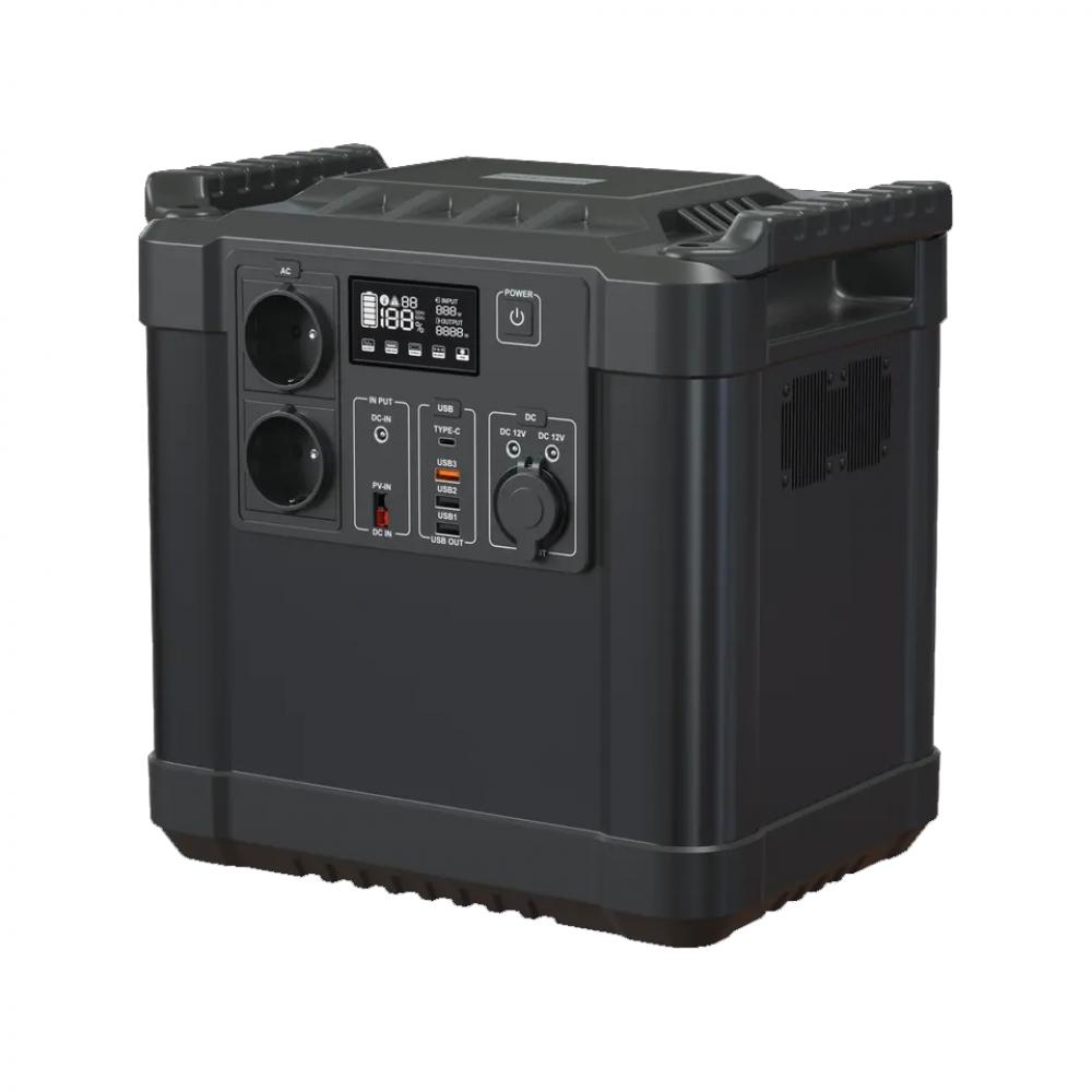 Sistem portabil de energie solara Lifepo4, putere 2000W, capacitatea bateriei 3.7V 2200Wh 600000mAh, DC12V AC 220-204V, 3 moduri incarcare, iesire USB (2.4A + 2.4 + QC 3.0), 11 mufe de iesire, negru  