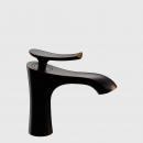 Baterie Momali pentru lavoar, corp alama, maner din zinc, cartus ceramic, cu aerator, montare pe blat sau lavoar, culoare negru, set de prindere inclus si doua racorduri flexibile