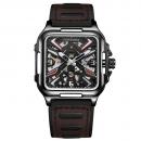 Ceas barbatesc Forsining, Skeleton, mecanism automatic-mecanic, curea din piele maro-neagra, Fashion