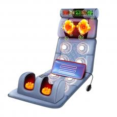 Saltea pentru masaj complet Shiatsu, perna de masaj detasabila, pentru persoanele care au dureri de spate, 7 moduri de masaj, 10 motoare de vibratii, 3 trepte de viteza, dispozitiv de control, presiunea pernelor optimizata, piele ecologica, gri