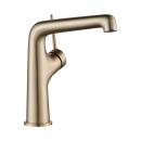 Baterie inalta pentru lavoar, Momali, corp si maner din alama, cu aerator, cartus ceramic, culoare auriu satinat, set prindere inclus