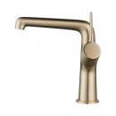 Baterie inalta pentru lavoar, Momali, corp si maner din alama, cu aerator, cartus ceramic, culoare auriu satinat, set prindere inclus