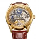 Ceas barbatesc SKROX golden, Skeleton, Moon Phase, mecanism automatic, curea din piele ecologica, stil Fashion, tourbillon