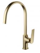 Baterie chiuveta bucatarie, Momali, monocomanda, material alama, cartus ceramic, pipa inalta, rotire 360 grade, aerator economic, debit ajustabil, culoare auriu
