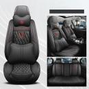 Set huse scaune auto, universale, editie de lux, material piele ecologica, scaune fata, spate, tetiere, volan, perna lombara, perna cap, culoare negru cu rosu, 16 piese