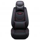 Set huse scaune auto, universale, editie de lux, material piele ecologica, scaune fata, spate, tetiere, volan, perna lombara, perna pentru cap, culoare negru cu linii rosii, 16 piese