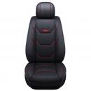 Set huse scaune auto, universale, editie de lux, material piele ecologica, scaune fata, spate, tetiere, volan, perna lombara, perna pentru cap, culoare negru cu linii rosii, 16 piese