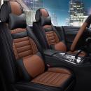 Set huse scaune auto, universale, editie de lux, material piele ecologica, scaune fata, spate, volan, tetiere, perna lombara, perna pentru cap, culoare negru cu maro, 16 piese