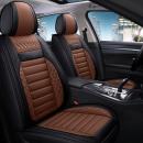 Set huse scaune auto, universale, editie de lux, material piele ecologica, scaune fata, spate, volan, tetiere, perna lombara, perna pentru cap, culoare negru cu maro, 16 piese