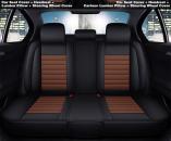 Set huse scaune auto, universale, editie de lux, material piele ecologica, scaune fata, spate, volan, tetiere, perna lombara, perna pentru cap, culoare negru cu maro, 16 piese