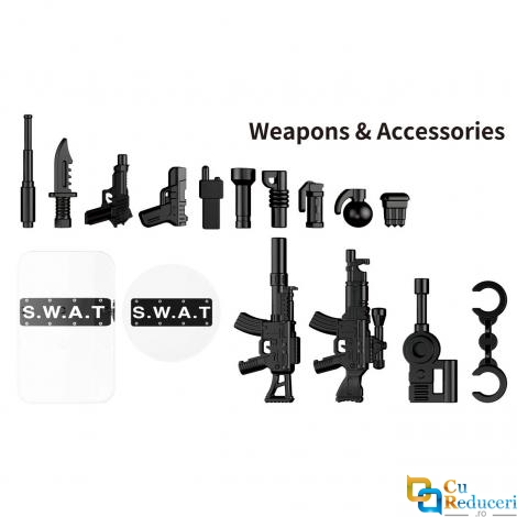 Set de constructie lego Woma® – SWAT 6 in 1, 1.011 Piese, Autobuz SWAT, Politie, Vehicule de Interventie 