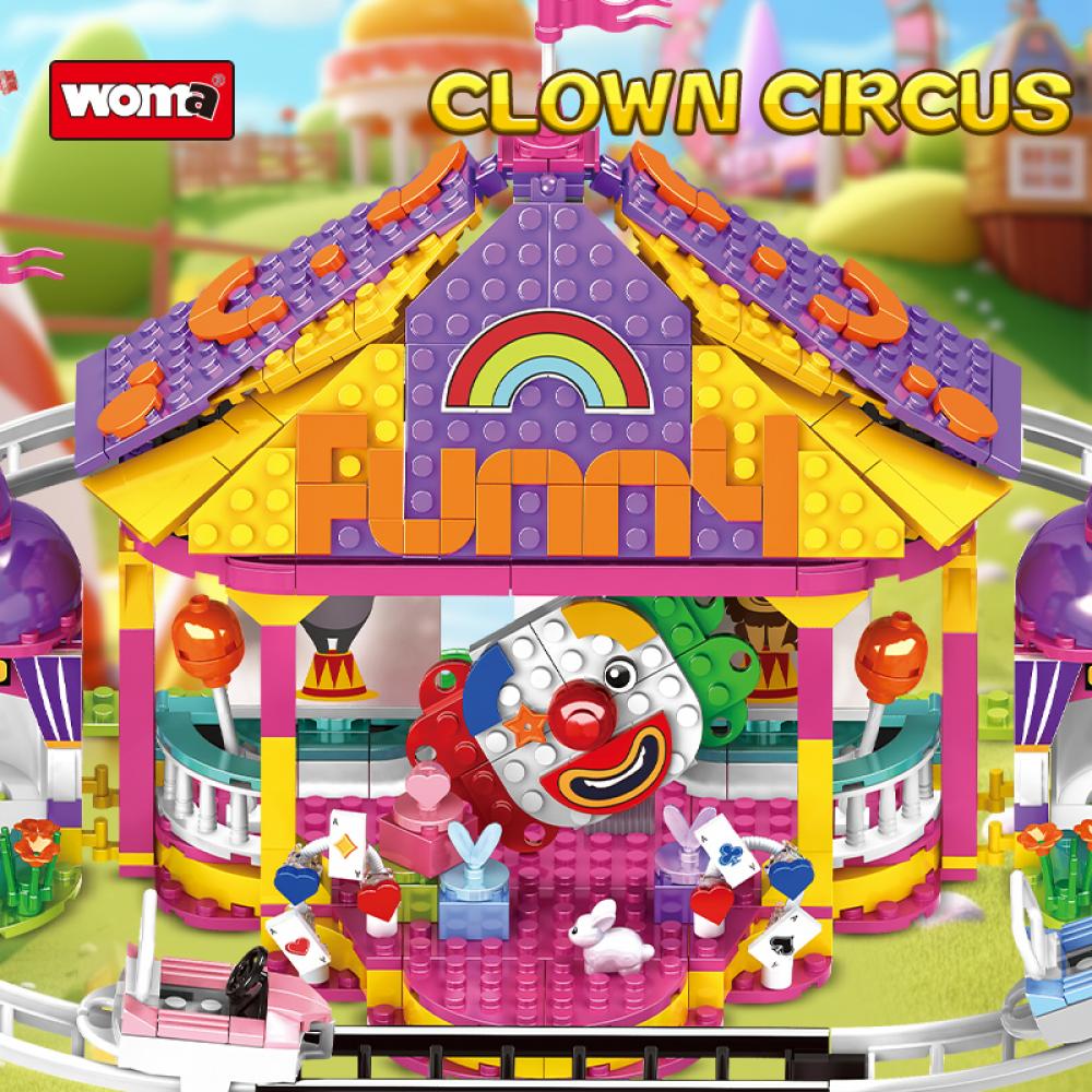 Set de constructie tip Lego Woma® – Roller Coaster tematic Clown, 812 piese colorate, materiale non-toxic, recomandat copiilor 6+ ani - imagine 3