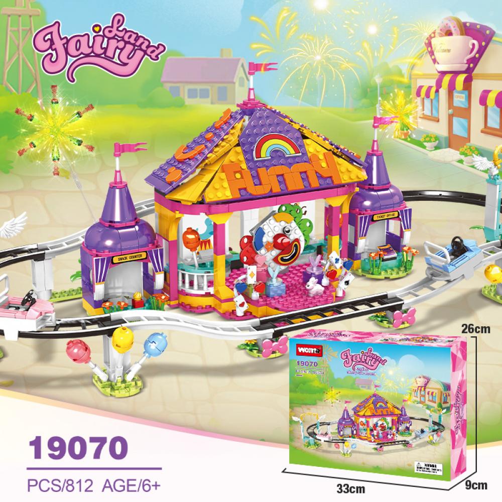 Set de constructie tip Lego Woma® – Roller Coaster tematic Clown, 812 piese colorate, materiale non-toxic, recomandat copiilor 6+ ani - imagine 4