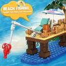 Set de constructie tip Lego Woma® - 603 Piese, Go Fishing - Barca de Pescuit, Elemente Natura si Accesorii, Tematica Pescuit