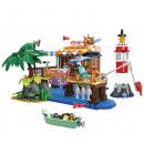 Set de constructie tip Lego Woma® - 603 Piese, Go Fishing - Barca de Pescuit, Elemente Natura si Accesorii, Tematica Pescuit