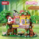 Set de constructie tip Lego Woma® - 840 Piese, Orasul viselor - Casuta in Copac cu Leagan, Telescop si Masa