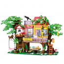 Set de constructie tip Lego Woma® - 840 Piese, Orasul viselor - Casuta in Copac cu Leagan, Telescop si Masa