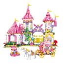 Set de constructie tip Lego Woma® - 1460 Piese, Zana Pamantului - Castel Fermecat si Caleasca cu cai