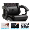 Scaun ergonomic premium de birou sau gaming, Blirowin®,  suport lombar reglabil cu masaj, spuma cu memorie, sezut cu revenire rapida, suport picioare extensibil, piele PU, negru