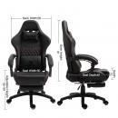 Scaun ergonomic premium de birou sau gaming, Blirowin®,  suport lombar reglabil cu masaj, spuma cu memorie, sezut cu revenire rapida, suport picioare extensibil, piele PU, negru