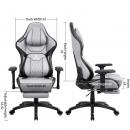 Scaun gaming/birou, Blirowin®, suport lombar reglabil cu masaj, spuma cu memorie, sezut cu revenire rapida, suport picioare extensibil, piele PU rezistenta, blocarea pozitiei pana la 180°, cotiere reglabile, gri/negru