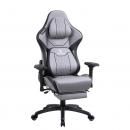 Scaun gaming/birou, Blirowin®, suport lombar reglabil cu masaj, spuma cu memorie, sezut cu revenire rapida, suport picioare extensibil, piele PU rezistenta, blocarea pozitiei pana la 180°, cotiere reglabile, gri/negru