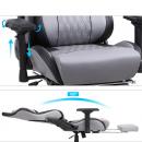 Scaun gaming/birou, Blirowin®, suport lombar reglabil cu masaj, spuma cu memorie, sezut cu revenire rapida, suport picioare extensibil, piele PU rezistenta, blocarea pozitiei pana la 180°, cotiere reglabile, gri/negru