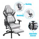 Scaun gaming/birou, Blirowin®, suport lombar reglabil cu masaj, spuma cu memorie, sezut cu revenire rapida, suport picioare extensibil, piele PU rezistenta, blocarea pozitiei pana la 180°, cotiere reglabile, gri/negru