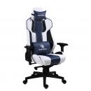 Scaun ergonomic pentru gaming sau birou, Blirowin®, suport lombar reglabil cu masaj, spuma cu memorie, sezut cu revenire rapida, suport picioare extensibil, piele PU rezistenta, blocarea pozitiei pana la 180°, cotiere reglabile, alb/albastru