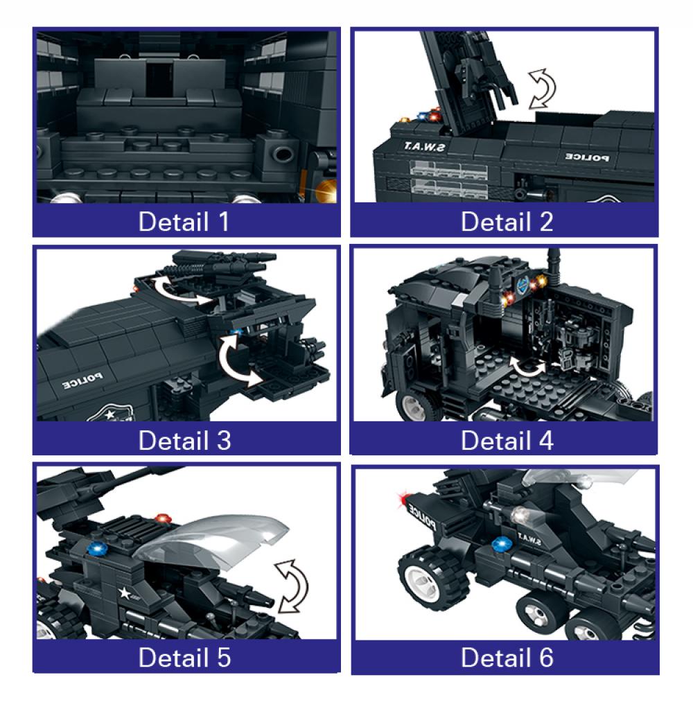 Set de constructie tip Lego Woma® EC-SWAT Defender - 1413 Piese, Vehicul de Comanda Operational, Camion SWAT - imagine 2