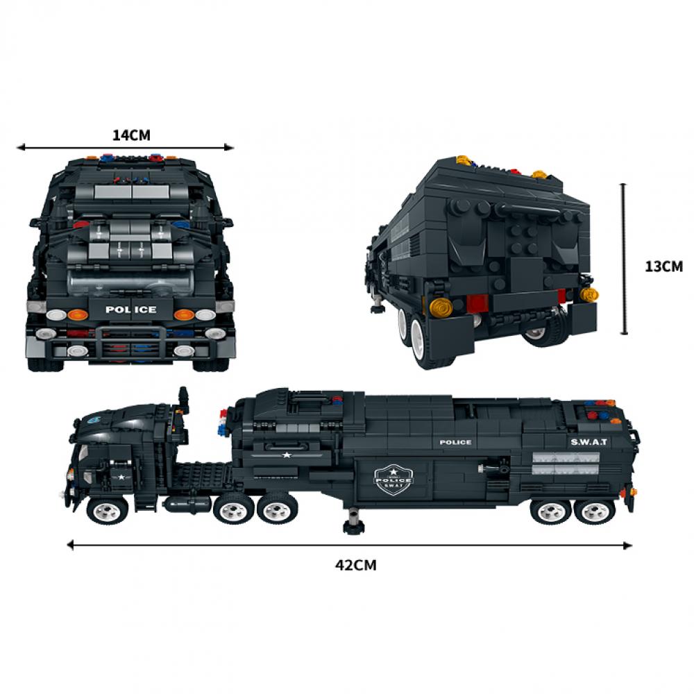 Set de constructie tip Lego Woma® EC-SWAT Defender - 1413 Piese, Vehicul de Comanda Operational, Camion SWAT - imagine 3