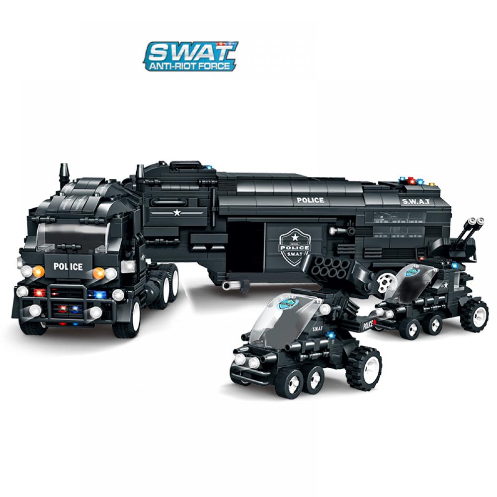 Set de constructie tip Lego Woma® EC-SWAT Defender - 1413 Piese, Vehicul de Comanda Operational, Camion SWAT - imagine 4