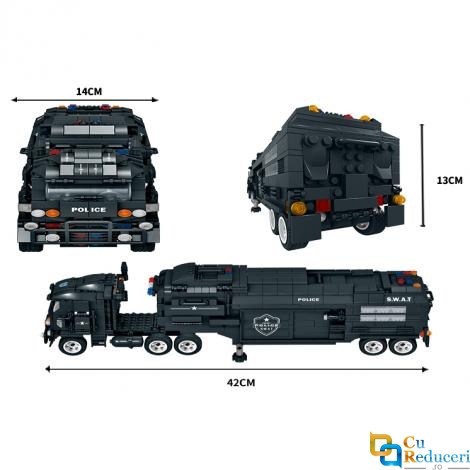 Set de constructie tip Lego Woma® EC-SWAT Defender - 1413 Piese, Vehicul de Comanda Operational, Camion SWAT