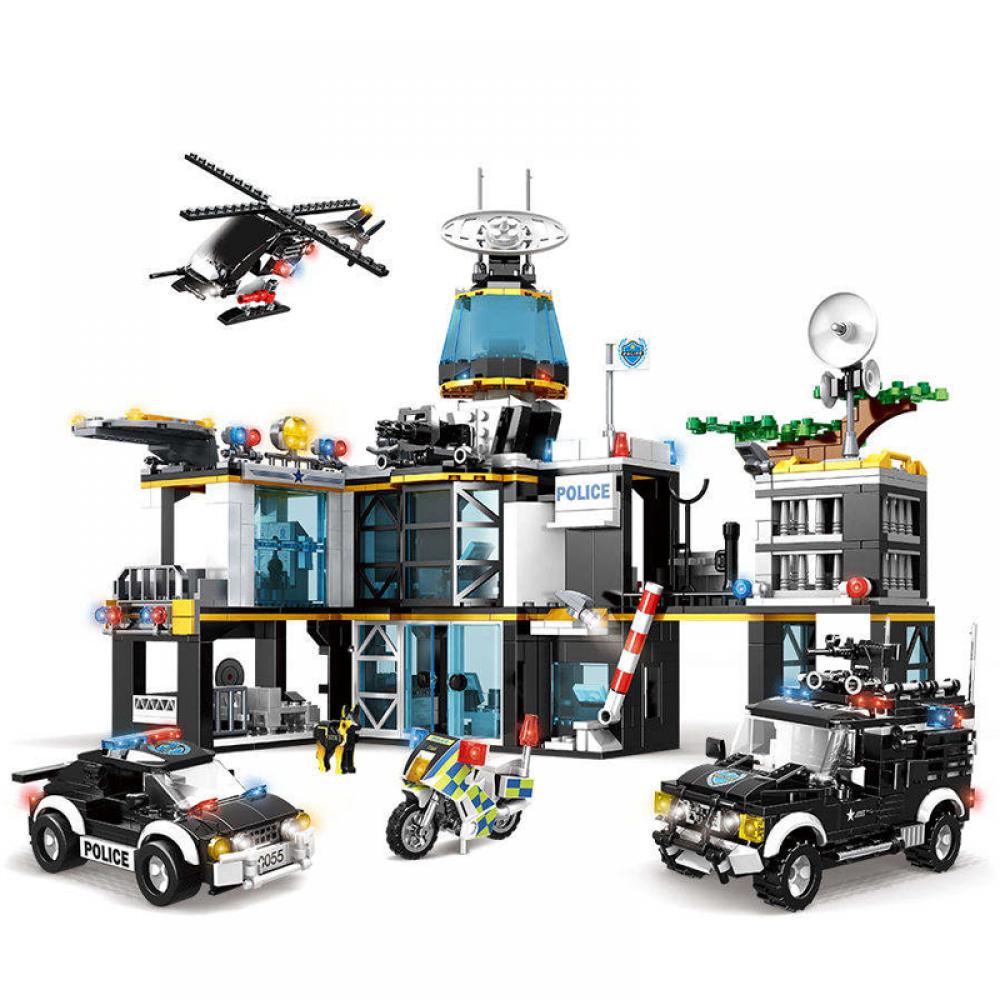 Set de constructie tip Lego Woma® C0555A - 1261 Piese, Sectie de Politie si Vehicule de Politie