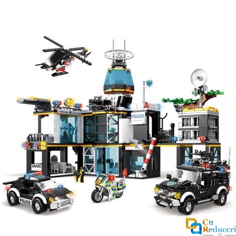 Set de constructie tip Lego Woma® C0555A - 1261 Piese, Sectie de Politie si Vehicule de Politie