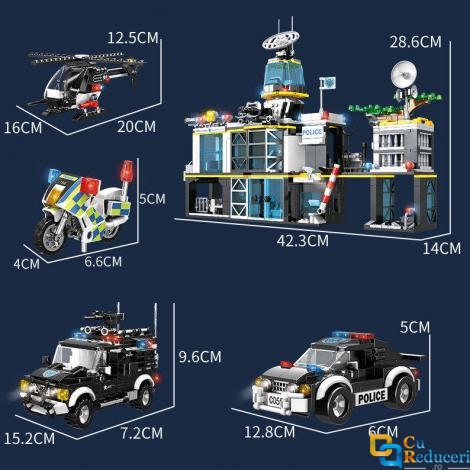 Set de constructie tip Lego Woma® C0555A - 1261 Piese, Sectie de Politie si Vehicule de Politie