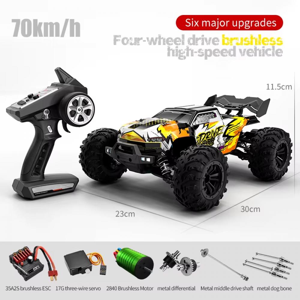 Masina cu Telecomanda off road, RC SCY-16102 PRO, 4x4, Motor Brushless, Viteza 70 km/h, Lumini LED, 2.4GHz, Off-Road, 1:16, Baterie 7.4V 1500mAh, Autonomie 18 min, Culoare portocaliu - imagine 4