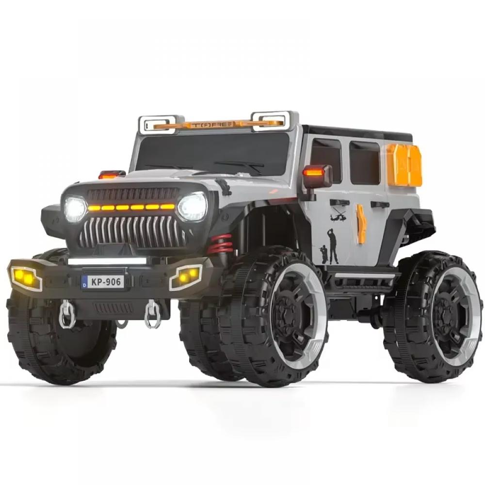 Masinuta electrica pentru copii, 2 locuri, 4 motoare 550,  4x4, baterie 12V 7Ah, suspensii hidraulice, telecomanda pentru parinti, lumini LED, Bluetooth, Roti EVA, 137 x 77 x 74 cm, culoare gri