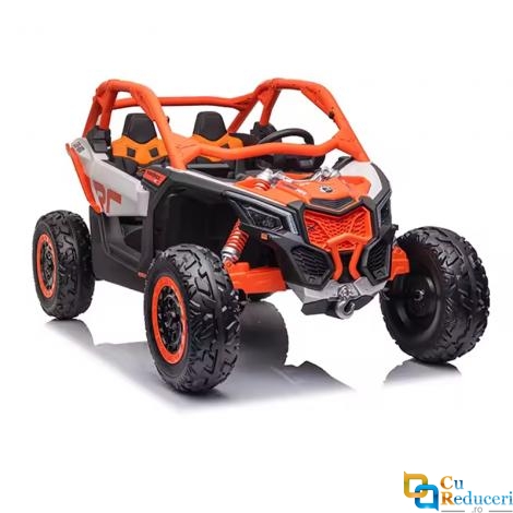 Masinuta electrica pentru copii, 4x4, 12V 7A, 2 locuri, roti EVA off-road, telecomanda parinti, LED, Bluetooth, USB si suspensii premium, culoare portocaliu metalizat, 70 x 111 x 63