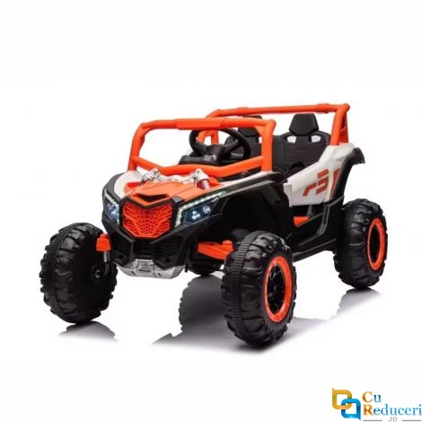 Masinuta electrica pentru copii, 4x4, 12V 7A, 2 locuri, roti EVA off-road, telecomanda parinti, LED, Bluetooth, USB si suspensii premium, culoare portocaliu metalizat, 70 x 111 x 63