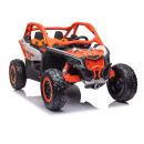 Masinuta electrica pentru copii, 4x4, 12V 7A, 2 locuri, roti EVA off-road, telecomanda parinti, LED, Bluetooth, USB si suspensii premium, culoare portocaliu metalizat, 70 x 111 x 63