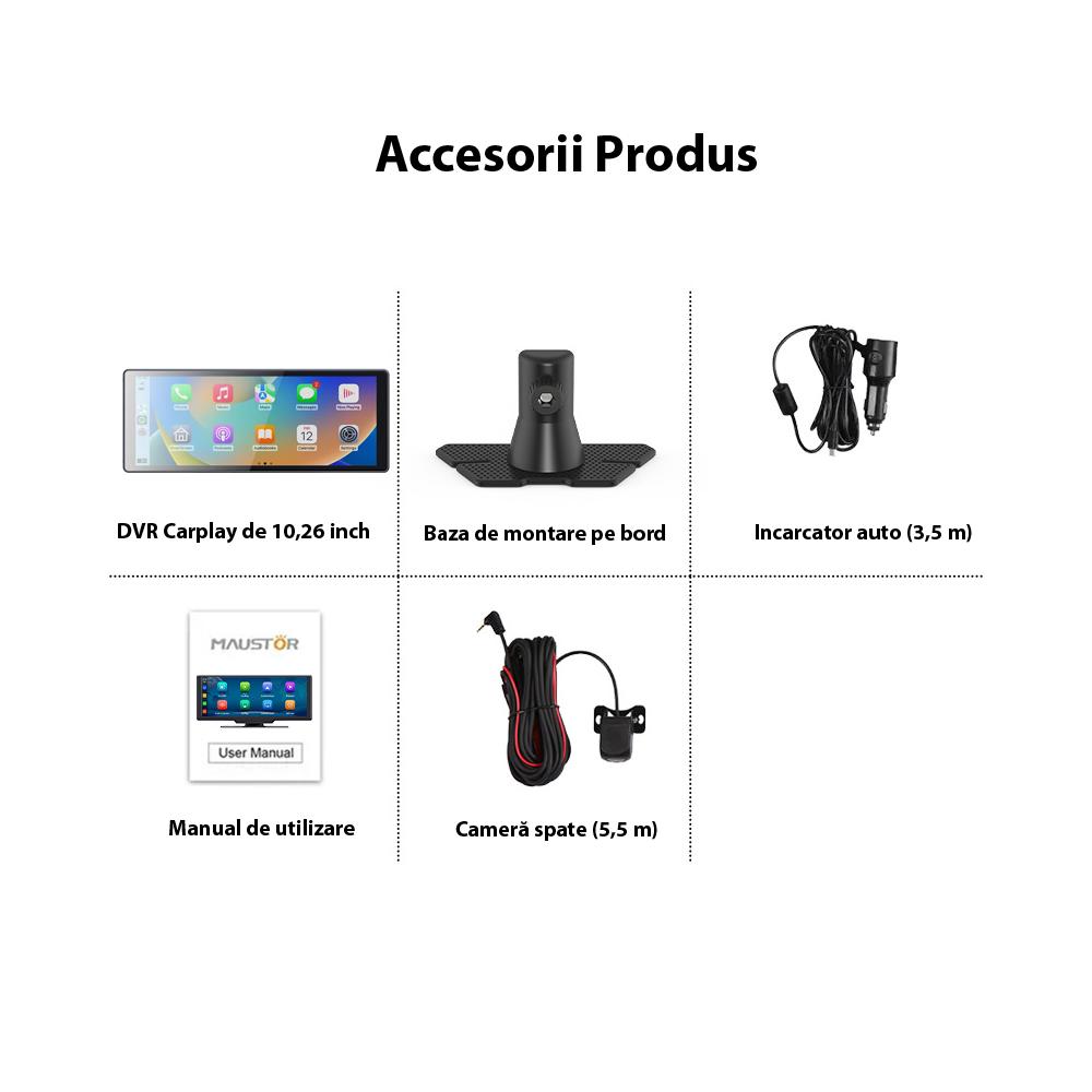 Navigatie Auto Multimedia SS-C4, Display 10.26 inch, camera inregistrare fata 4K + camera spate 1080P, Ecran IPS HD full-touch, CarPlay/Android Auto, Wireless, Bluetooth, Miracast, AirPlay, Split-screen - imagine 3