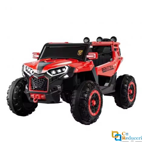 Masinuta electrica pentru copii, 4x4, 12V 7A, 2 locuri, roti EVA off-road, telecomanda parinti, LED, Bluetooth, USB, suspensii, dotari premium,  scaune piele ecologica, culoare portocaliu metalizat, 70 x 111 x 63