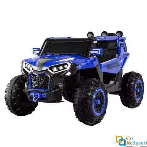 Masinuta electrica pentru copii, 2 locuri, Bluetooth, 4x4, 12V 10A, roti EVA, telecomanda parinti, suspensii, dotari premium, scaune piele ecologica, culoare albastru, 125 x 75 x 73